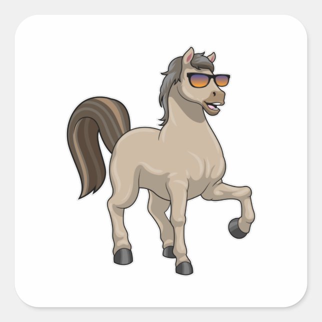 Sticker Carré Cheval avec lunettes de soleil (Devant)