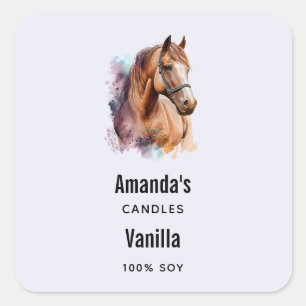 Sticker Carré Cheval Brown tête en aquarelle Bougie
