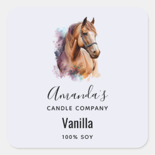 Sticker Carré Cheval Brown tête en aquarelle Bougie