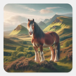 Sticker Carré cheval Clydesdale des Highlands d'Écosse