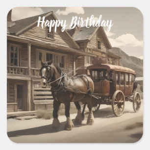 Sticker Carré Cheval Clydesdale tirant stagecoach