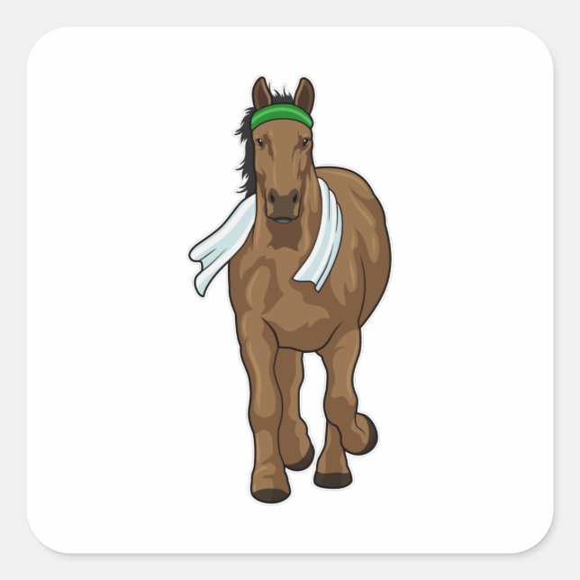 Sticker Carré Cheval comme coureur avec serviette (Devant)