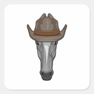 Sticker Carré Cheval comme Cowboy avec Casquette