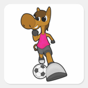 Sticker Carré Cheval comme joueur de football avec balle de foot