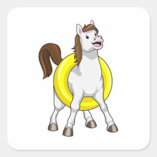 Sticker Carré Cheval comme nageur avec Lifebouy