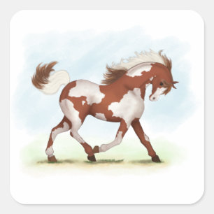 Sticker Carré Cheval de Chestnut Overo Skewbald