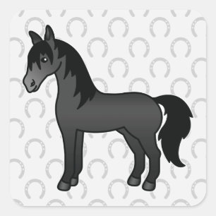 Sticker Carré Cheval de dessin animé noir