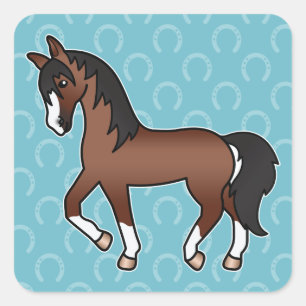 Sticker Carré Cheval de dessin animé trottant marron