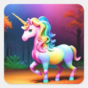 Sticker Carré Cheval de licorne blanche-37474
