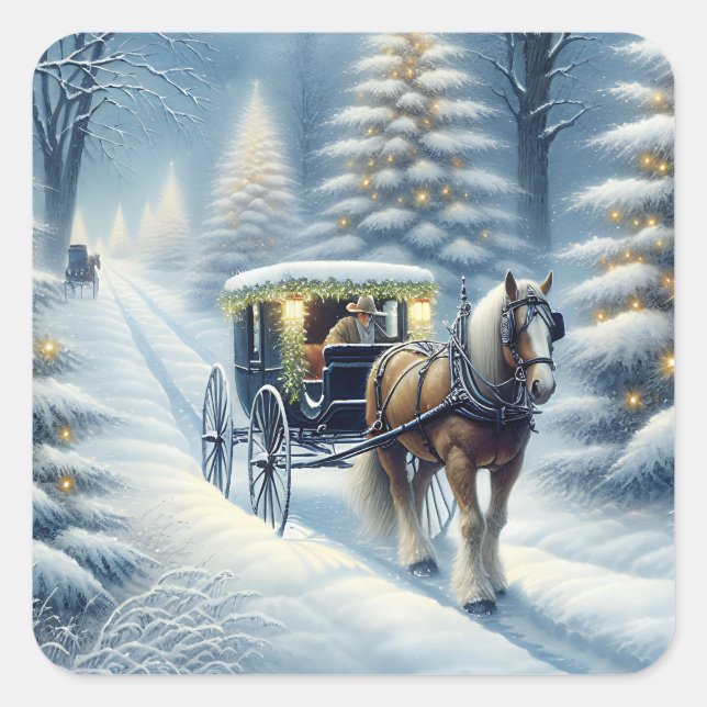 Sticker Carré Cheval de Noël joyeux et lumineux (Devant)