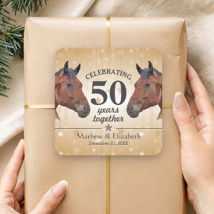 Sticker Carré Cheval Élégant Or Personnalisé 50e Anniversaire de