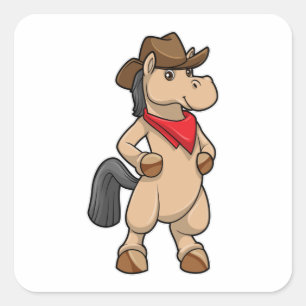 Sticker Carré Cheval en cow-boy