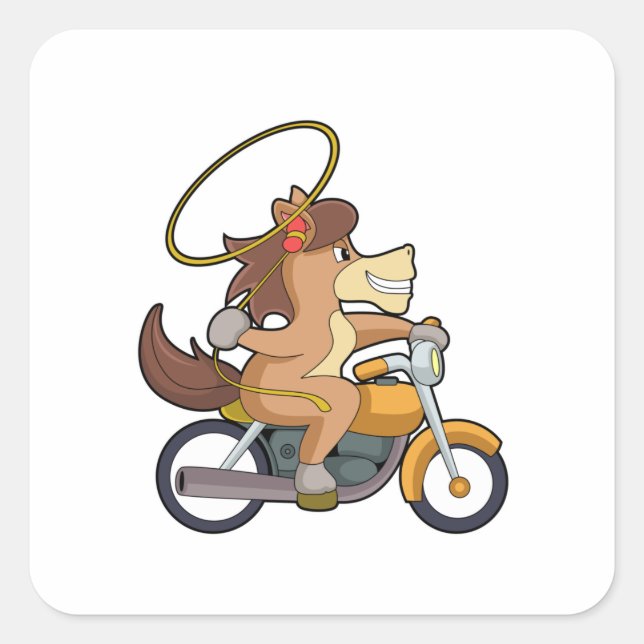 Sticker Carré Cheval en Cowboy avec Lasso & Motorcycle (Devant)