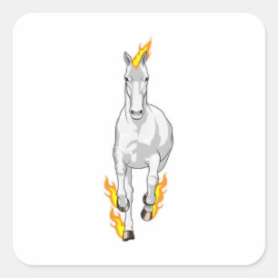 Sticker Carré Cheval en flamme