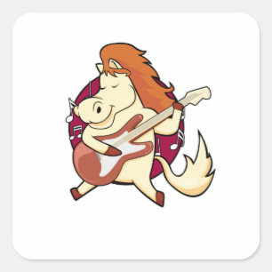 Sticker Carré Cheval en musique avec guitare