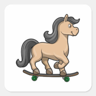 Sticker Carré Cheval en Patinage avec Skateboard