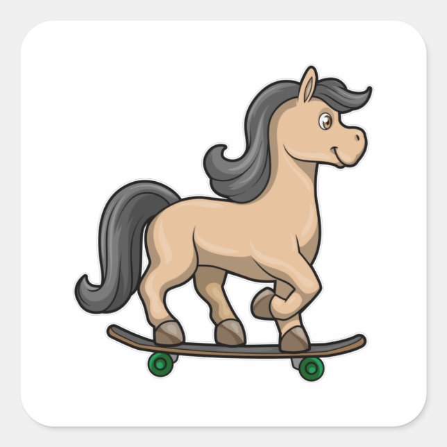 Sticker Carré Cheval en Patinage avec Skateboard (Devant)