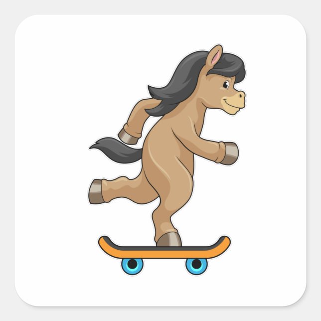 Sticker Carré Cheval en Patinage avec Skateboard (Devant)