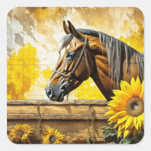 Sticker Carré Cheval et Tournesol Belle AI Art