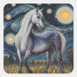 Sticker Carré Cheval gris en étoile