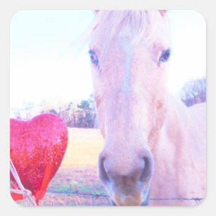 Sticker Carré Cheval jaune et Coeur rouge