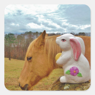 Sticker Carré Cheval Jaune, Lapin De Printemps