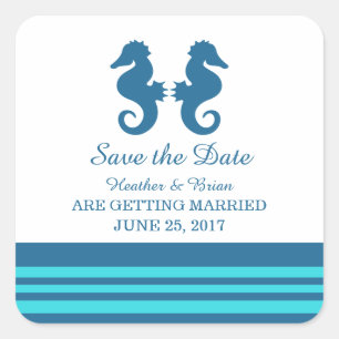 Sticker Carré Cheval marin bleu turquoise Enregistrer la date