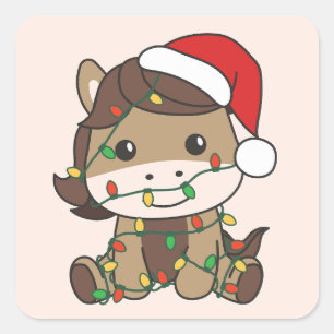 Sticker Carré Cheval Noël Animaux d'hiver Chevaux de vacances