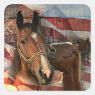 Sticker Carré Cheval Rustic Barne drapeau américain