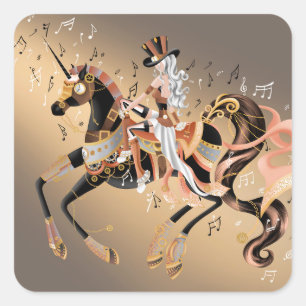 Sticker Carré Cheval Steampunk et Lady