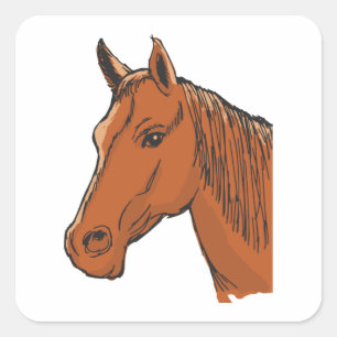 Sticker Carré Cheval Tête Brown Animal de ferme