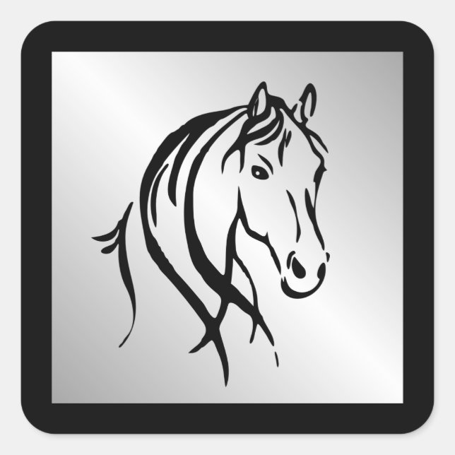 Sticker Carré Cheval tête sur argent (Devant)