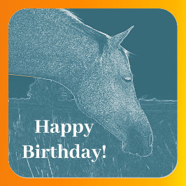 Sticker Carré Cheval Tête Turquoise Joyeux anniversaire