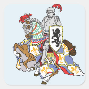 Sticker Carré chevalier médiéval à cheval