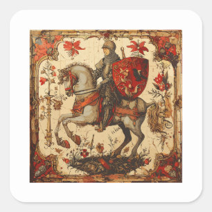 Sticker Carré Chevalier médiéval à cheval