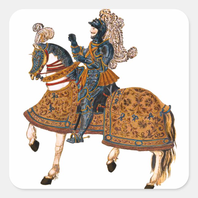 Sticker Carré Chevalier médiéval en Armor à cheval (Devant)