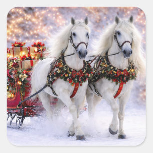 Sticker Carré Chevaux de vacances de Noël Schlitte Neige