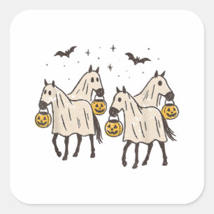 Sticker Carré Chevaux fantômes mignons Halloween Trick or Treat
