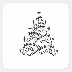 Sticker Carré Chevaux Noël Arbre équestre Noël Noël