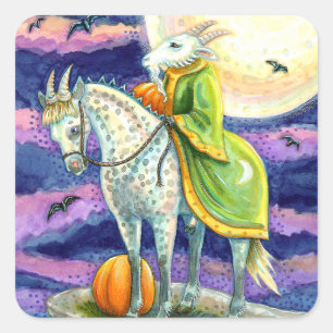 STICKER CARRÉ CHÈVE-DÉMON, IMAGINAIRE À BOUTEILLE HALLOWEEN SÛR