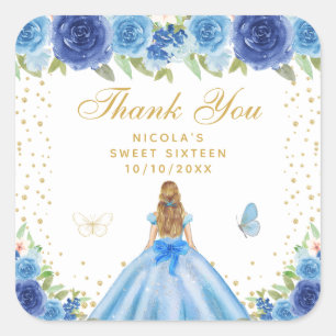 Sticker Carré Cheveux Blonds Fleuris Bleus Princesse Sweet Sixte