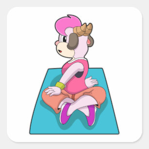 Sticker Carré Chèvre au Yoga sur tapis de Yoga