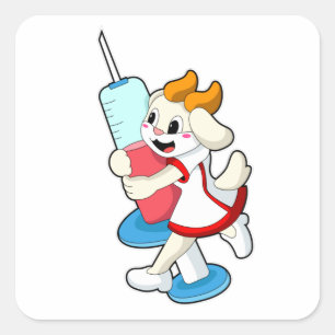 Sticker Carré Chèvre comme infirmière à la vaccination avec seri