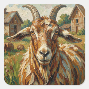 Sticker Carré Chèvre d'animaux de ferme Impastos mignonne