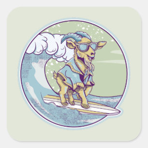 Sticker Carré Chèvre de dessin sur une planche de surf