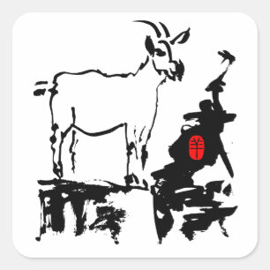 Sticker Carré Chèvre roches chinois vietnamien Année Zodiac Carr
