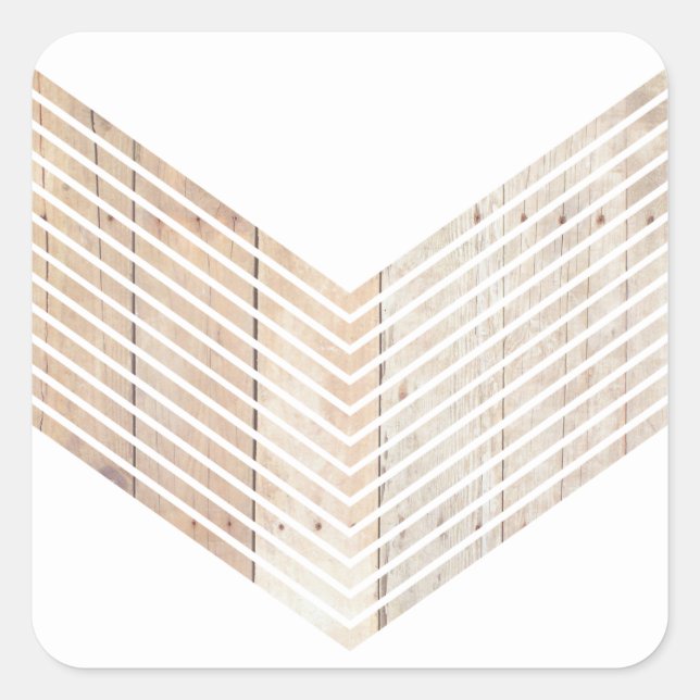 Sticker Carré chevron minimaliste blanc avec bois (Devant)