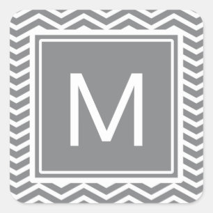 Sticker Carré Chevrons gris et blancs modernes avec Monogramme