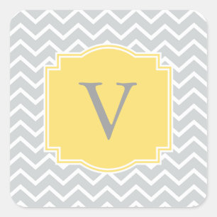 Sticker Carré Chevrons gris JAUNE Monogramme encadré orange A20