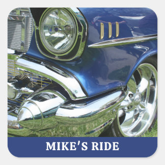 Sticker Carré Chevy Bleue 1957, Nom ou Message, Votre Photo